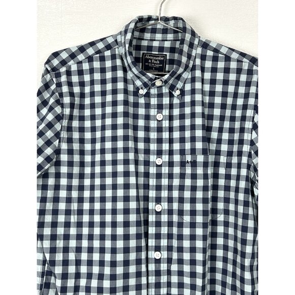 Abercrombie & Fitch Men's Adult Sz Large Blue Plaid Long Sleeve Button Shirt - Picture 15 of 15